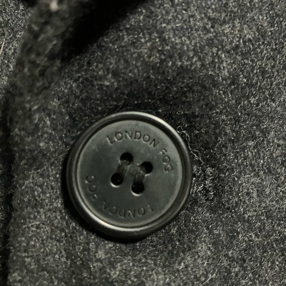 London Fog Black Pea Coat Wool Blend Tailored - Picture 3 of 7